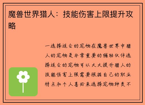 魔兽世界猎人：技能伤害上限提升攻略