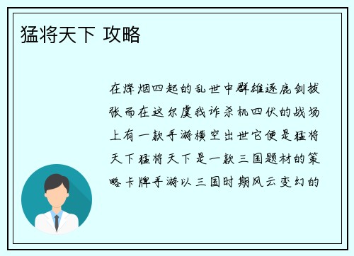 猛将天下 攻略